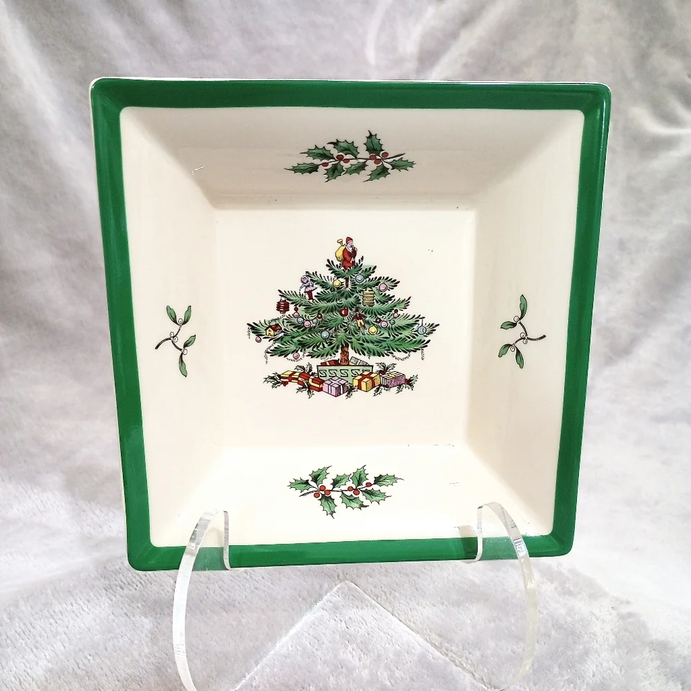 Spode Christmas Tree Square Mint Nut Dish England Mark
